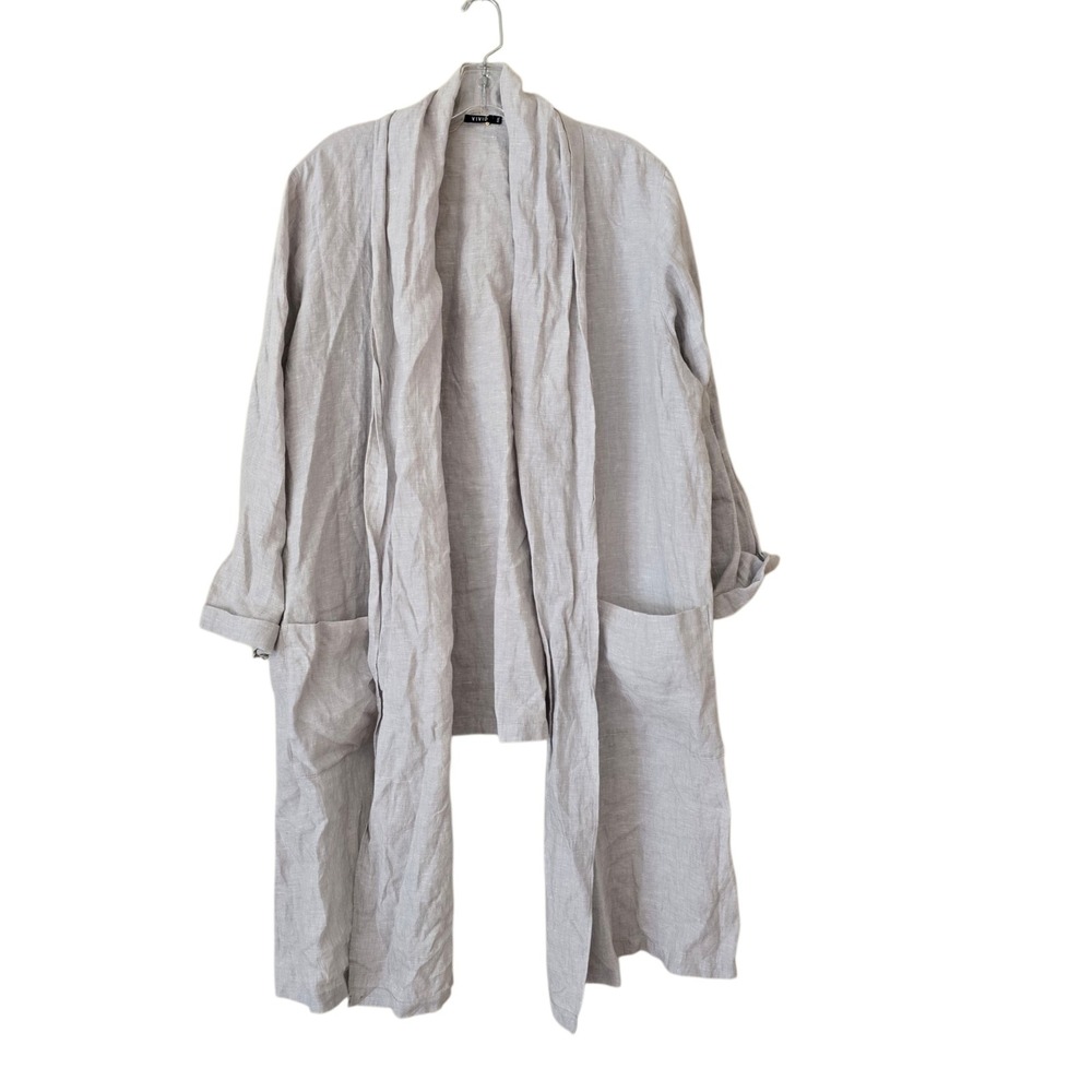 Vivid 100% Linen Open Front Duster Cardigan Jacket‎ Light Gray XXL Lagenlook